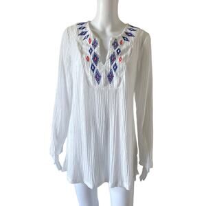 Catalina Swim Cover Up Tunic Womens Medium White Embroidered Beach Boho